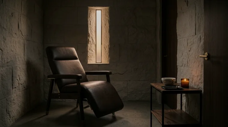 Minimalist private wellness suite at dawn